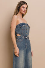 DENIM TUBE CUT OUT FULL LENGTH JUMPSUIT - PRIVILEGE 