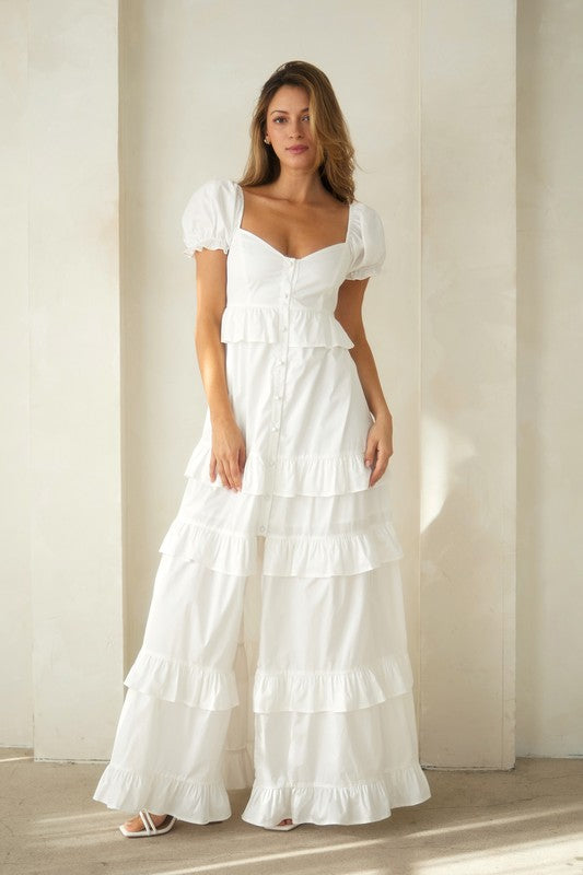 Button down tiered maxi dress - PRIVILEGE 