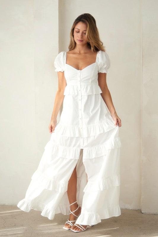 Button down tiered maxi dress - PRIVILEGE 