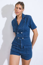 DENIM BLAZER COLLAR ROMPER - PRIVILEGE 