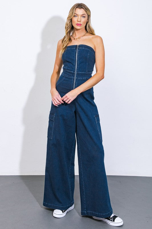 CARGO  DENIM JUMPSUIT - PRIVILEGE 