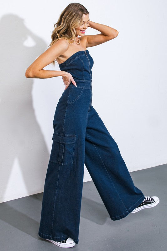 CARGO  DENIM JUMPSUIT - PRIVILEGE 