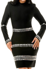 BLACK BANDAGE RHINESTONE  DETAL MINI DRESS