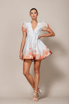 FLORAL PRINT PLUNGE NECK DRESS WITH PUFF SLEEVES - PRIVILEGE 