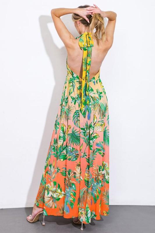 FLORAL PRINT HALTER MAXI DRESS - PRIVILEGE 