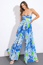 PRINTED CENTER CUT PLEATED SMOCKED BACK JUMPSUIT - PRIVILEGE 