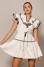 RUFFLE COLLAR AND SLEEVE MINI DRESS WITH WAIST - PRIVILEGE 