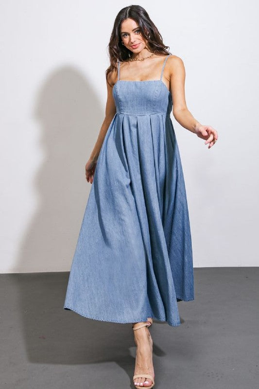 WASHED DENIM MIDI DRESS