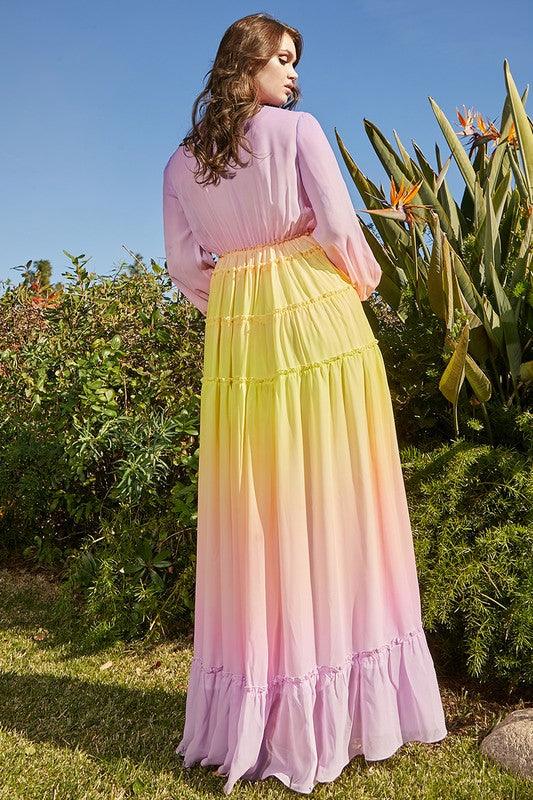 Beautiful Ombre with Shades of Rainbow Maxi Dress - PRIVILEGE 