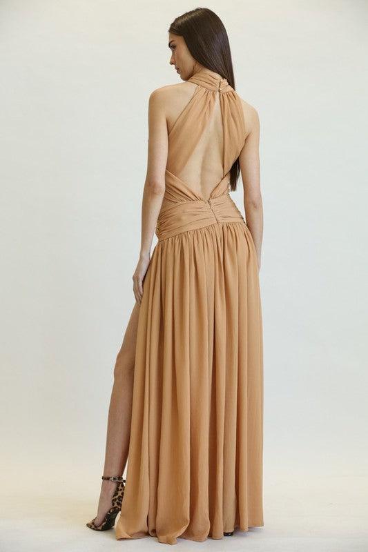 CRISS-CROSS FRONT SOLID MAXI DRESS - PRIVILEGE 