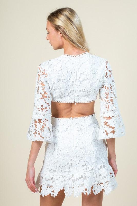 LACE OPEN SIDE AND BACK MINI DRESS - PRIVILEGE 