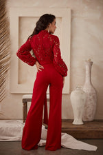 CROCHET TOP LONG SLEEVE JUMPSUIT