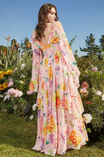 Peachy Bloom Floral Print Dress for Elegance - PRIVILEGE 