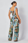 TAPESTRY TWO PIECE LACE BACK TOP FLARE PANT SET