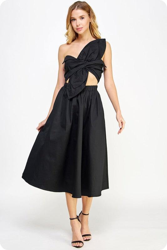 TUBE TOP TIE FRINT MIDI DRESS