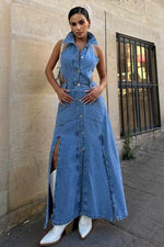 Denim Open back maxi Dress