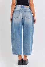 Mid Waisted Barrel Leg Jean with Side Panel