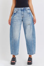 Mid Waisted Barrel Leg Jean with Side Panel