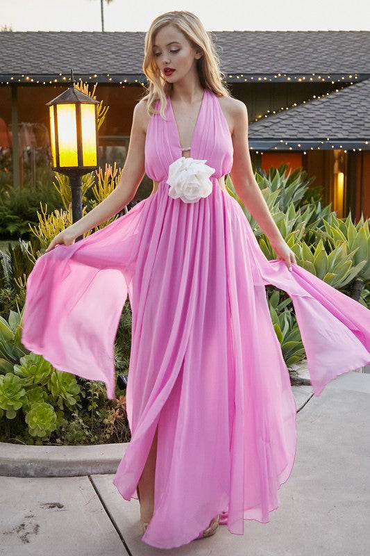 The Baby Pink Maxi Dress with White Corsage