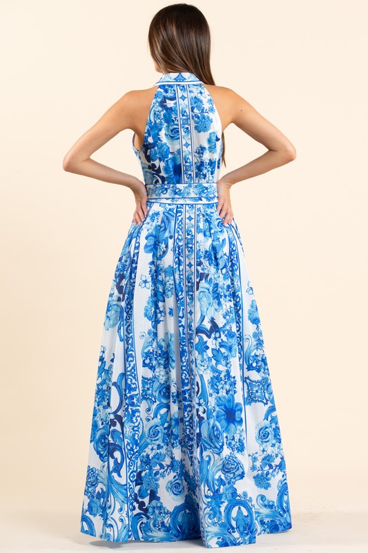 Blue Floral Elegance Maxi Dress