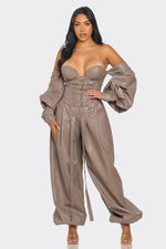 Strapless Faux Leather Corset Jumpsuit