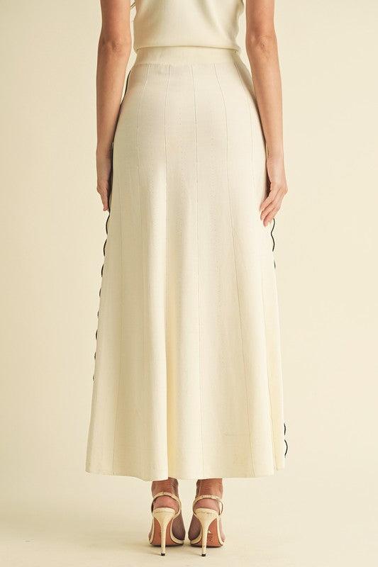 PLEATED TRIM DETAIL KNIT TOP AND MAXI SKIRT