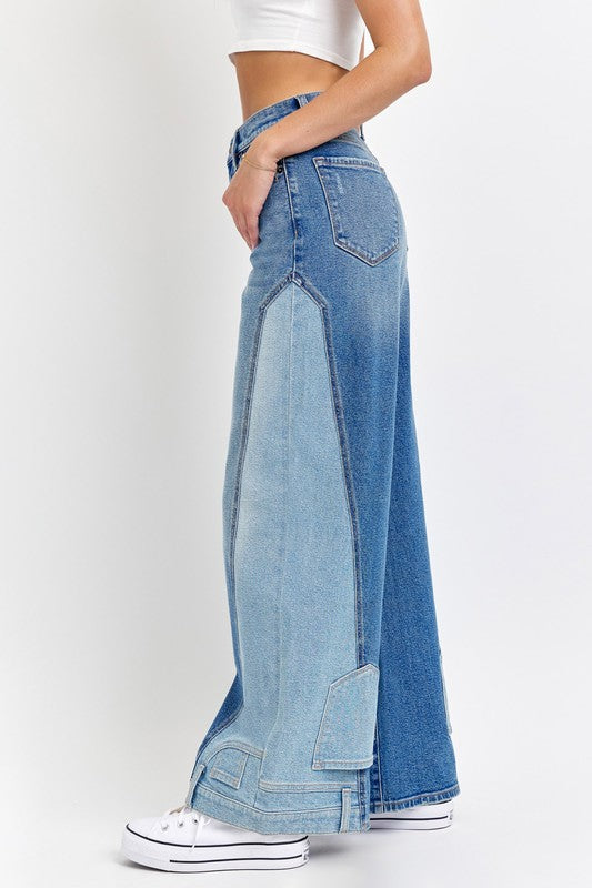 High Rise Two-Tone Wide Leg UPSIDE JEANS