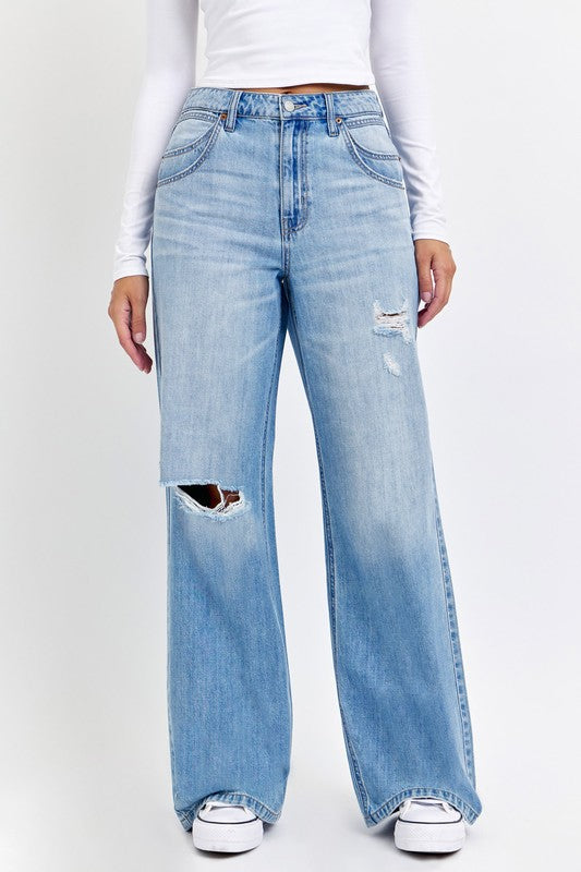 High Rise Wide Leg with Double Scoop Pocket DENIUM JEAN