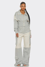 Asymmetrical Heather Grey Zip-Up Tracksuit CROP JACKET