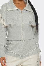 Asymmetrical Heather Grey Zip-Up Tracksuit CROP JACKET