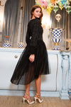 Midnight Luxe Tulle-Overlay Dress Feathered Cuffs