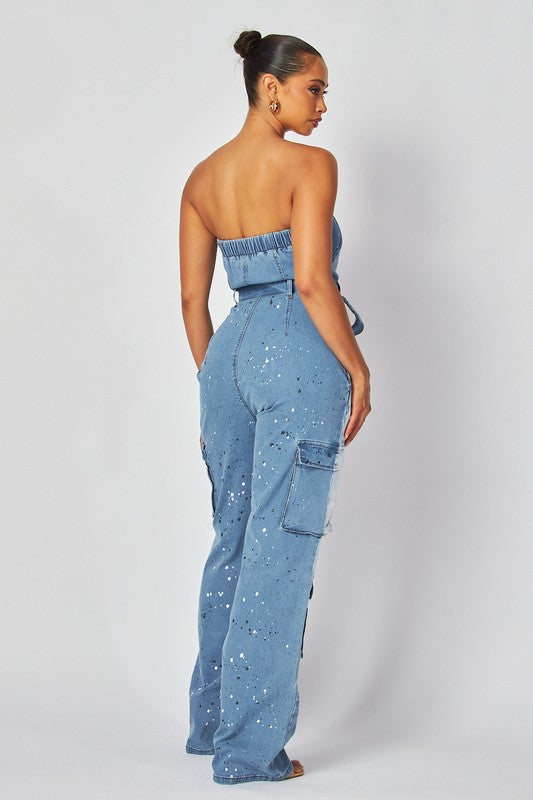 TUBE TOP DENIM OMBRE JUMPSUIT