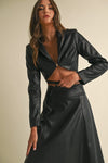 FAUX LEATHER A-LINE MAXI SKIRT WITH MATCHING CROP JACKET