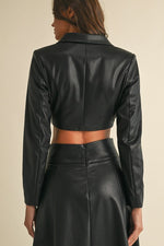 FAUX LEATHER A-LINE MAXI SKIRT WITH MATCHING CROP JACKET