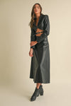 FAUX LEATHER A-LINE MAXI SKIRT WITH MATCHING CROP JACKET