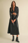 FAUX LEATHER A-LINE MAXI SKIRT WITH MATCHING CROP JACKET