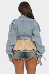 Pleated Contrast Denim Jacket