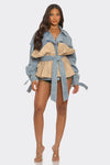 Pleated Contrast Denim Jacket