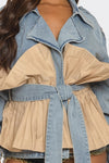 Pleated Contrast Denim Jacket