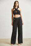 CHANNEL  TWEED CROP TOP AND FLARE PANT SET