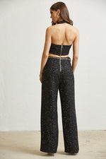 CHANNEL  TWEED CROP TOP AND FLARE PANT SET