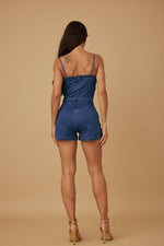 STONE DETAIL ROMPER DENIM