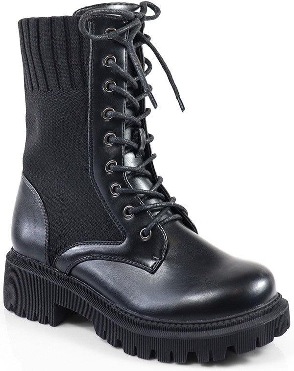 WOMENS SWEATER COLLAR LACE UP ANKLE BOOTIES