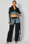 Denim Contrast Crop Blazer Jacket and pant