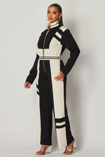 Fine Stripe Color Block Track Jumpsuit