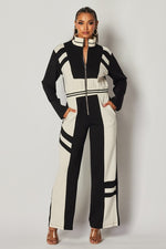 Fine Stripe Color Block Track Jumpsuit