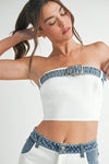 TUBE TOP TWO TONE DENIM CONTRAST PANT SET