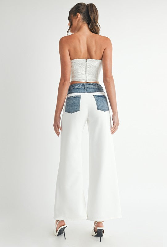 TUBE TOP TWO TONE DENIM CONTRAST PANT SET