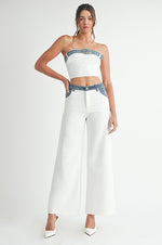 TUBE TOP TWO TONE DENIM CONTRAST PANT SET