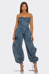 Corset Denim Drawstring Jumpsuit